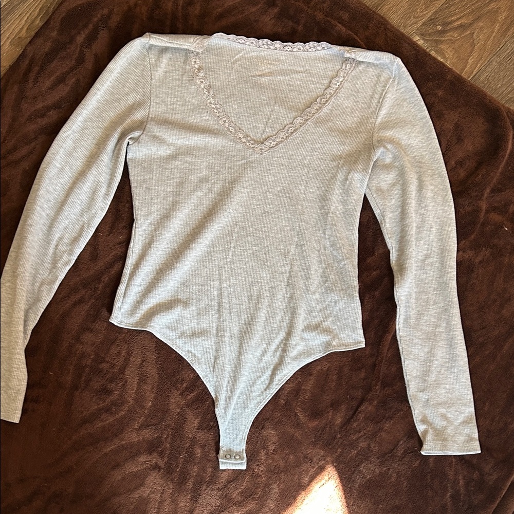American Eagle Outfitters Light Gray Lace Bodysuit